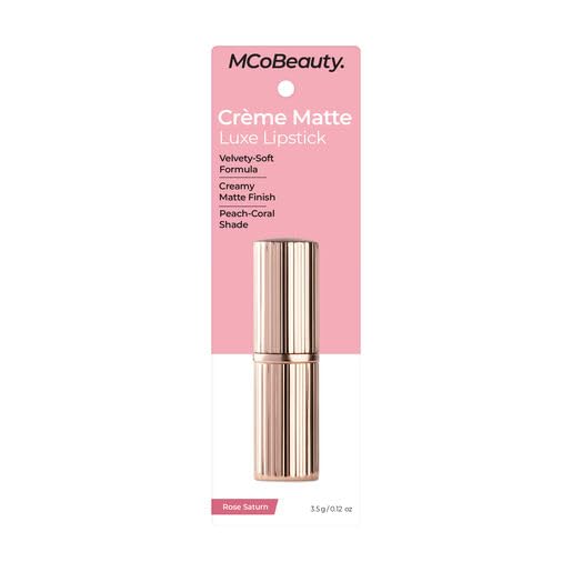 MCoBeauty - Crème Matte Luxe Lipstick - Long-Lasting Hydrating Soft Matte Lipstick with Square-Tip Bullet - Rose Saturn, Peach Coral Shade - 3.5g - Lip Makeup
