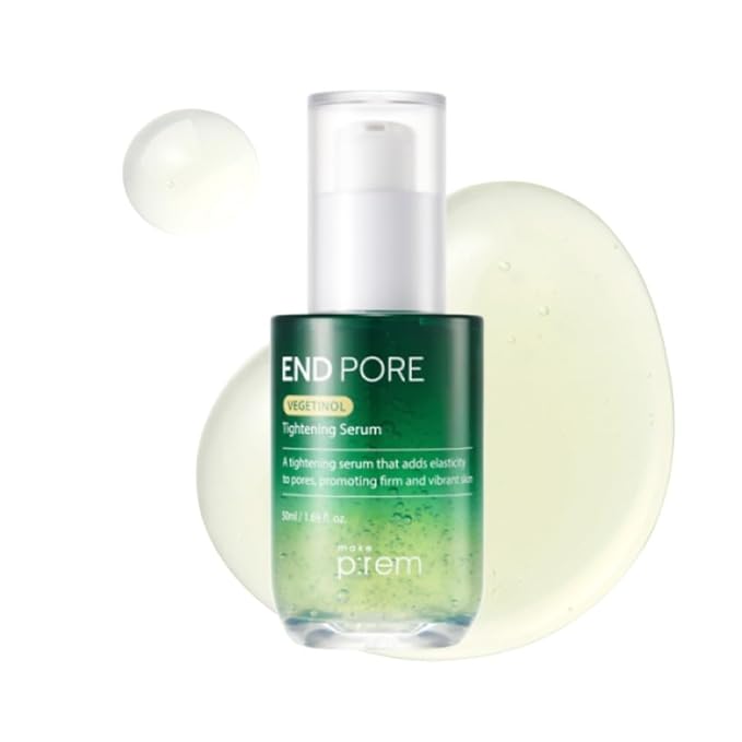 MAKE P:REM End Pore Vegetinol Tightening Serum, Pore Tightening Bakuchiol Serum with Vegan Collagen and Vitamin B Complex for Sensitive Skin, Korean Skin Care, 1.69 Fl. Oz, 50ml