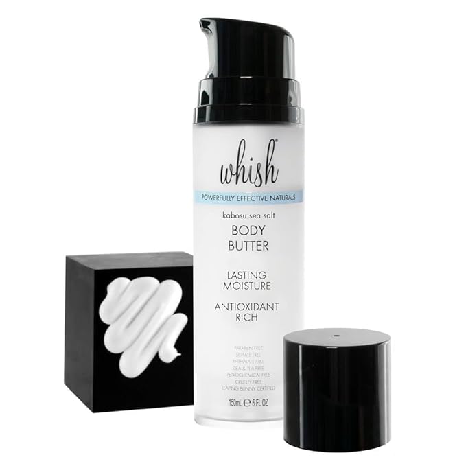 Whish Beauty Body Butter for Women - Moisturizing Body Lotion for Dry Skin - Antioxidant-Rich with Shea Butter, Aloe, & Raspberry Butter - Paraben & Sulfate Free - Kabosu Sea Salt - 5 fl oz