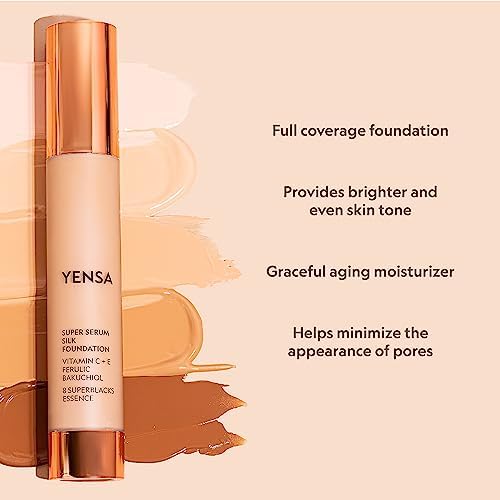 YENSA Serum Foundation Makeup - Super Silk Full Coverage Foundation Enriched with Peptides, Vitamin C & Ferulic Acid to Help Reduce Fine Lines, Wrinkles & Dark Circles - Fair 1 (1 oz)
