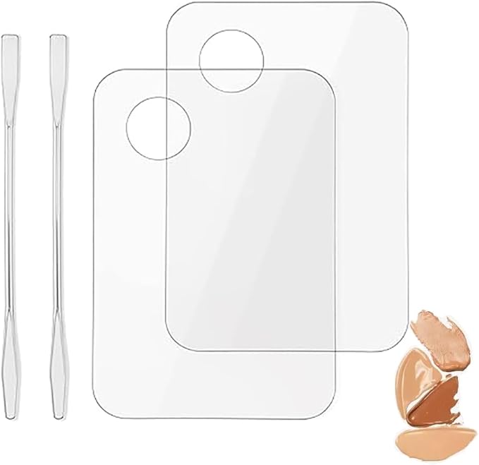 2pcs Acrylic Makeup Palette, Cosmetic Makeup Mixing Tray with 2pcs Spatula Tool, Foundation Makeup Palette for Nail Art Eye Shadow Pigment Blending (Rectangle)