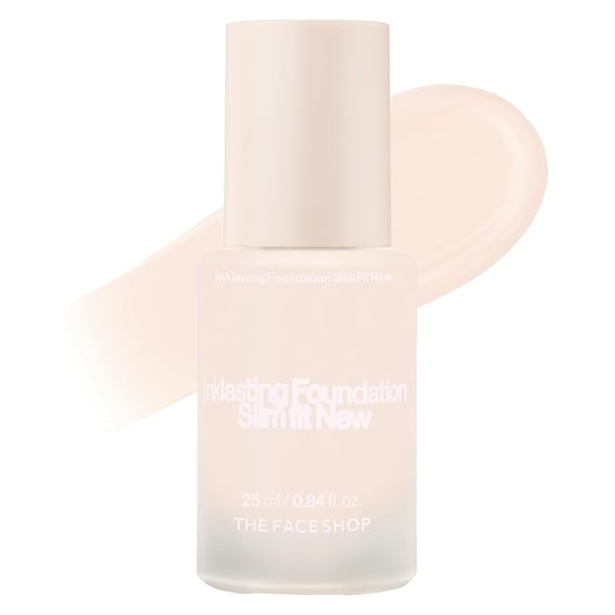 THE FACE SHOP Ink Lasting Liquid Foundation, Full Coverage, 72‑Hour Wear Semi‑Matte Finish, Makeup with Bakuchiol, C010 Fair Cool, 0.84 Fl. Oz.