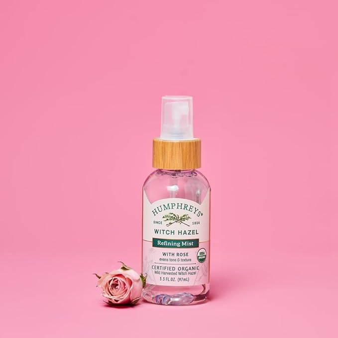 Humphreys Witch Hazel Refining Toner Mist Spray | Pore-Refining Facial Toner | USDA Organic| Soothing Rose Water | Travel Size 3.3 Fl Oz | Vegan & Cruelty-Free | for All Skin Types