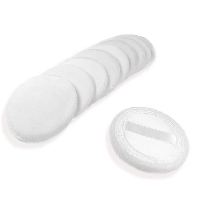 10pcs Powder Puff Cotton Cosmetic Powder Face Makeup Puffs Pads with Ribbon for Loose and Foundation 2.36 inch. (White)
