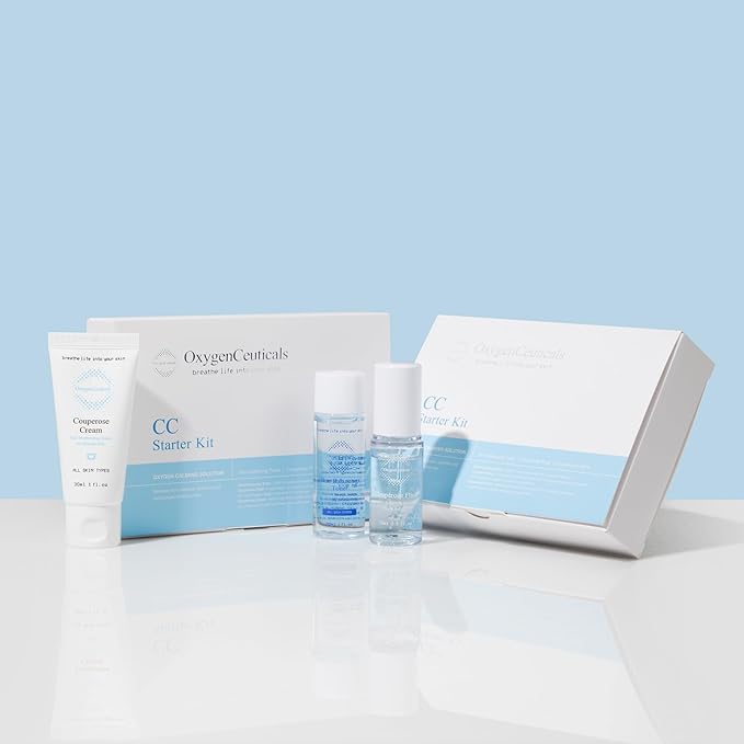 OxygenCeuticals CC Starter Kit – Skin Balancing Toner 30ml + Couperose Fluid 15ml + Couperose Cream 30ml, Redness-Relief & Sensitive Skin Soothing Skincare Set