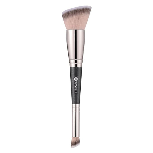 TEOYALL Dual-Ended Foundation Under Eye Concealer Brush, Flat Angled Contour Synthetic Bristles for Liquid Cream Powder