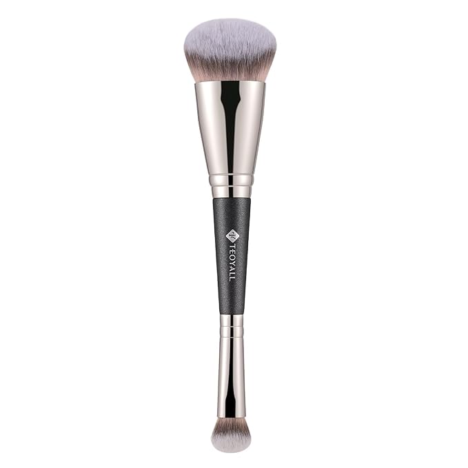 TEOYALL Dual-Ended Foundation Under Eye Concealer Brush, Sloped Angled Contour Synthetic Bristles for Liquid Cream Powder