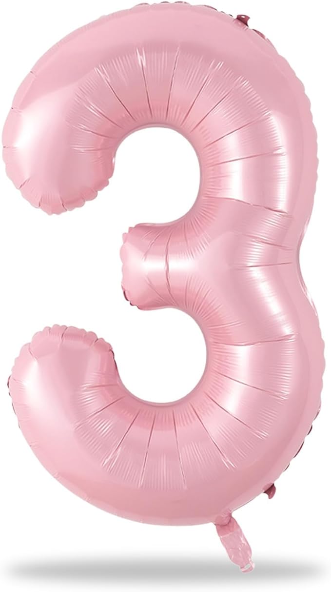 Pastel Pink Number 3 Balloon, 40 Inch Giant Pearl Light Pink Helium Foil Number 0-9 for Girls, Self Inflating 3rd Birthday Balloon for Women Anniversary Baby Shower Princess Party Decorations Supplies