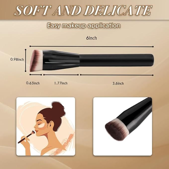 JoMay Flat Top Kabuki Foundation Brush – Vegan Makeup Brush for Liquid, Cream & Powder – Dense, Soft Bristles for Buffing & Blending – Black