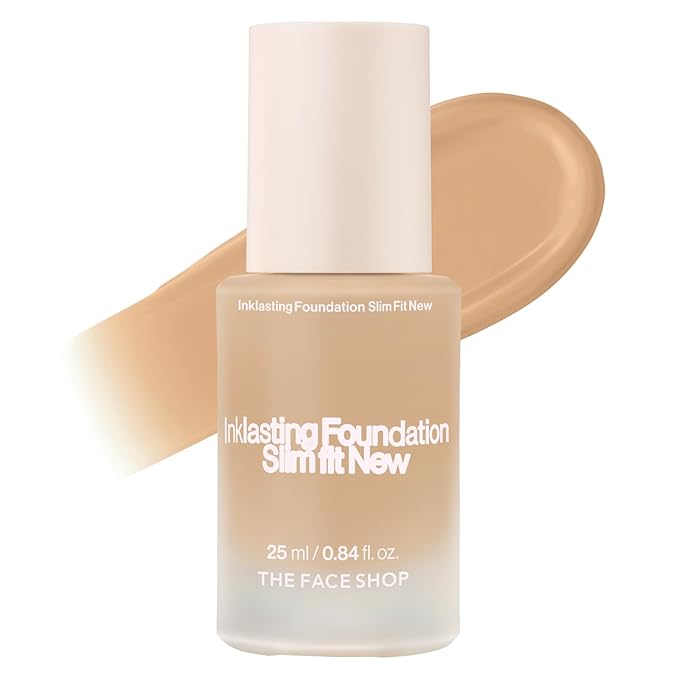 THE FACE SHOP Ink Lasting Liquid Foundation, Full Coverage, 72‑Hour Wear Semi‑Matte Finish, Makeup with Bakuchiol, N120 Marshmallow, 0.84 Fl. Oz.