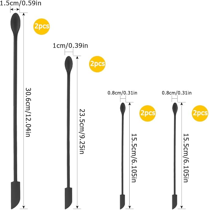 Set of 8 Mini Spatulas Makeup Scraper, MaehSab Silicone Reusable Tiny Thin Jar Scraper for Getting Last Lotion out, Rubber Makeup Long Spoon Bottle Scraper for Kitchen Food Beauty Make up, Black