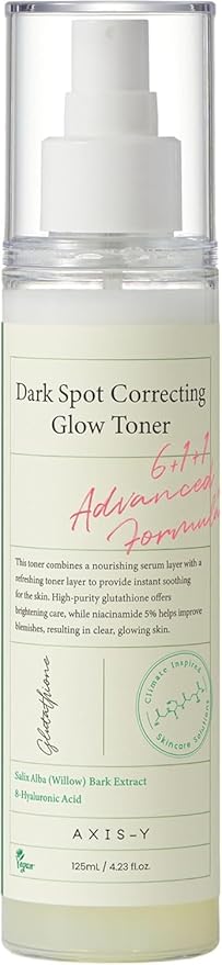 AXIS-Y Dark Spot Correcting Glow Toner - Brightening & Hydrating with 5% Niacinamide, Glutathione & Hyaluronic Acid - Vegan Korean Skin Care Exfoliator Face Toner for All Skin Types - 4.23 fl. oz.