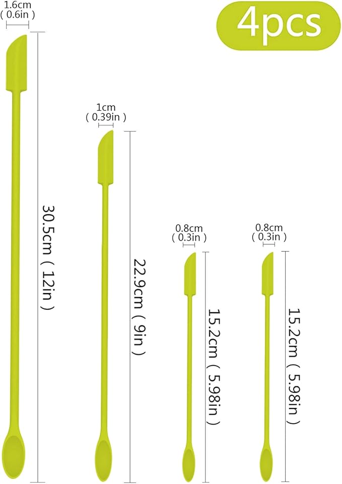 Mini Spatula Silicone Spatula Set - 4pcs Small Makeup Scrapers for Cosmetics, Reusable Beauty Tiny Tools, Thin Jar Scraper, Get the Last of the Makeup Out of the Bottle(Green)