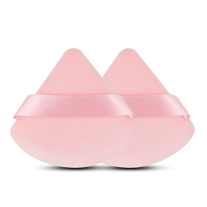 2 Pcs EVAOUXIU Triangle Powder Puff for Face Powder, Soft Plush Setting Powder Puff, Velour Cosmetic Foundation Blender Sponge Beauty Makeup Tools (Pink)