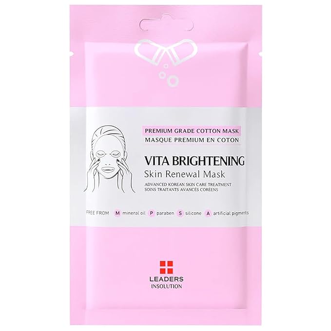 Leaders Insolution VITA Brightening Skin Renewal Mask | Vitamin C & Niacinamide for Dark Spot Reduction and Luminous Glow | 100% Natural Cotton Sheet for Dull Skin (10 Sheets)
