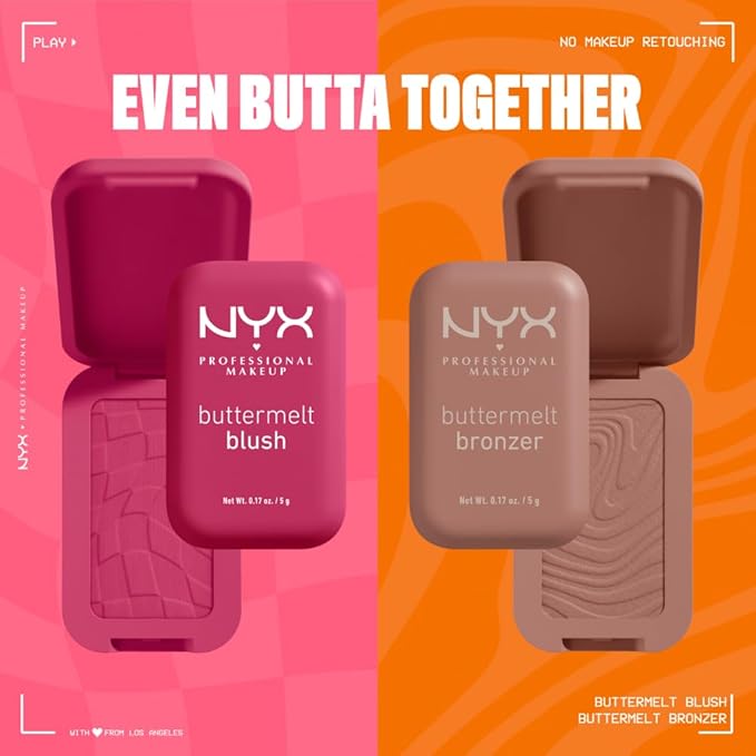 NYX PROFESSIONAL MAKEUP Buttermelt Powder Blush, Fade and Transfer-Resistant Blush, Up to 12HR Make Up Wear, Vegan Formula - Back And Butta