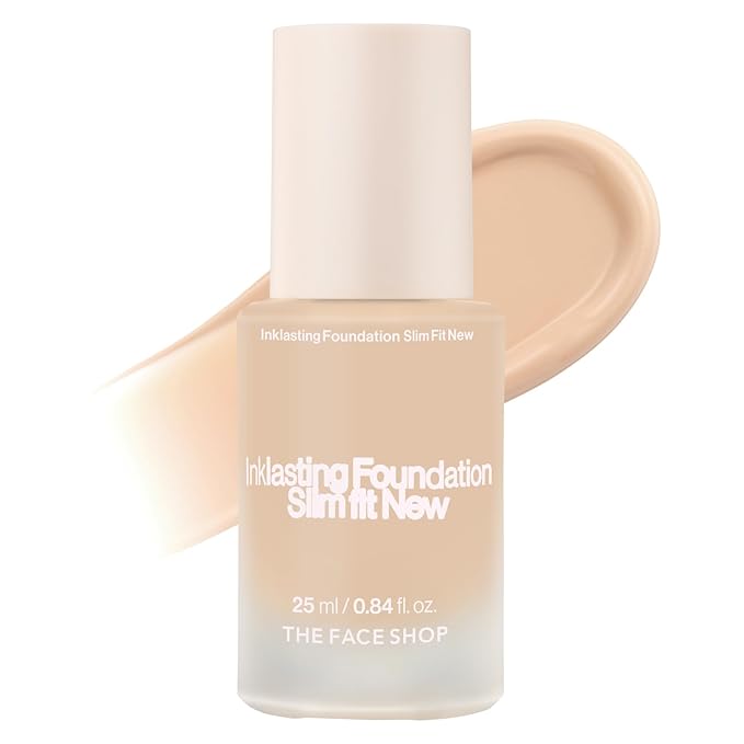 THE FACE SHOP Ink Lasting Liquid Foundation, Full Coverage, 72‑Hour Wear Semi‑Matte Finish, Makeup with Bakuchiol, W130 Warm Beige, 0.84 Fl. Oz.