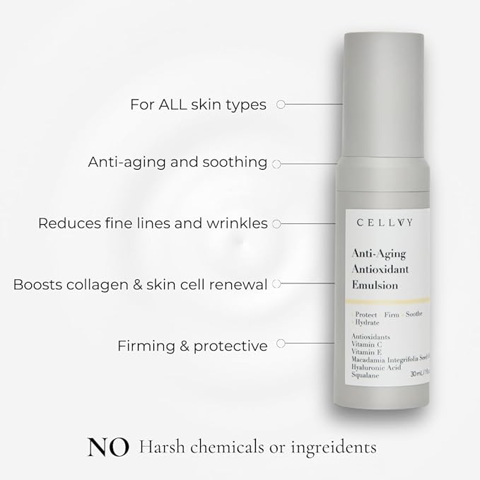 Anti-Aging Antioxidant Emulsion with Hyaluronic Acid, Vitamin C & E, Korean Taiwanese Skincare, Firming & Hydrating Face Lotion, Smooths Fine Lines & Wrinkles and Boosts Collagen Production