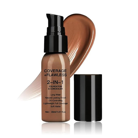 2 in 1 Foundation Concealer, Lightweight Creamy Long Lasting Face Makeup for Combination Oily Skin, Conceals Dark Circles Under Eyes Dark Spots and Blemishes, Vegan Cruelty-Free, Cappuccino