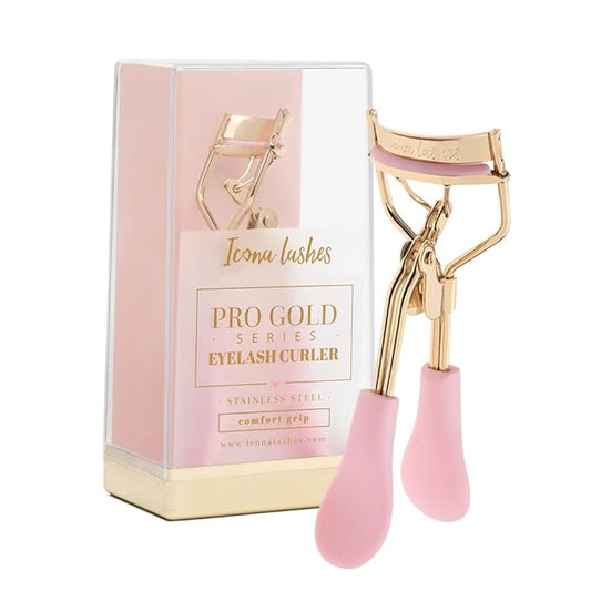 Eyelash Curler - 24K Gold-Plated Stainless Steel Precision Eye Lash Curler for Lush, Luxurious Lashes - Silicone Eyelash Curler Pads, Ergonomic Cushioned Handles - with Replacement Pads