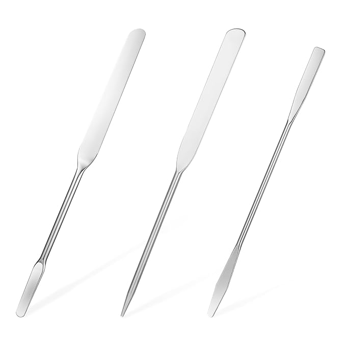 3 pcs Makeup Spatula Foundation Spatula, Stainless Steel Facial Beauty Spatula, Tiny Makeup Palette Mixer Face Cream Applicator Cosmetic Mixing Tool for Even Application Foundation Double Edged