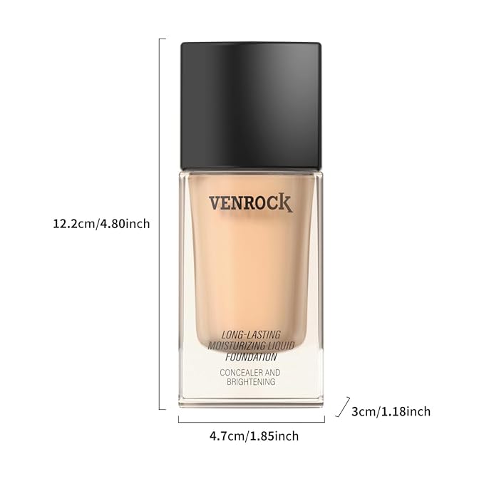 VENROCK 24HR Long-Lasting Moisturizing Liquid Foundation | Radiant, Waterproof, Concealing & Oil-Control (02# Beige, 30ml)