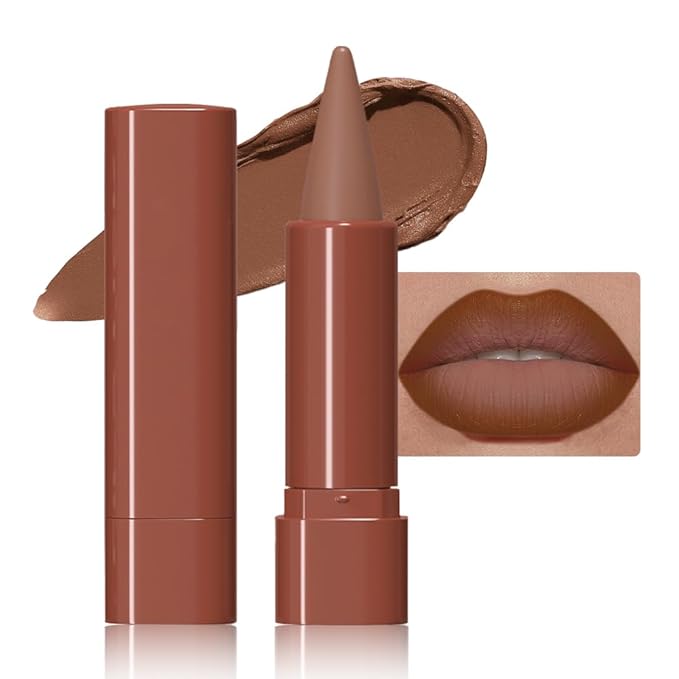 Warm Brown Gradient Matte Lipstick Crayon Lip Liner pencil, Flawless Contour Gradual Ombre Effect lip Liner Thick Pencil, for Women Long Lasting Waterproof Smudge Proof Lipstick Pencil 01#