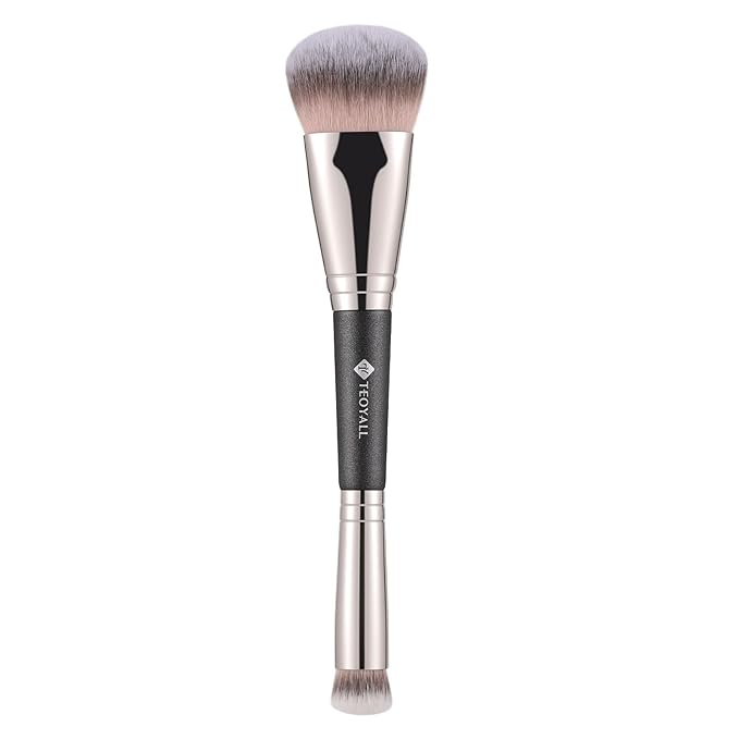 TEOYALL Dual-Ended Contour Concealer Brush, Sculpting Defining and Angled Under Eye Synthetic Bristles for Liquid Cream Powder