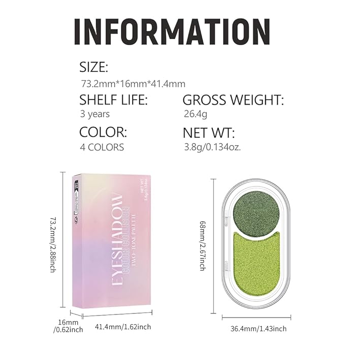 2Pcs Shimmer Green Eyeshadow Roses Double Colors Palette, High Pigment Eye Shadow Powder, Blendable Smooth and Texture Waterproof, Smudge-proof, Durable and Long-lasting Makeup Palette 02#+04#