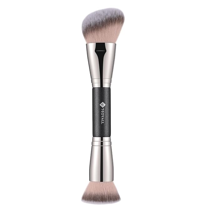 TEOYALL Dual-Ended Foundation Contour Brush, Flat Top and Angled Synthetic Bristles for Bronzer Liquid Cream Powder
