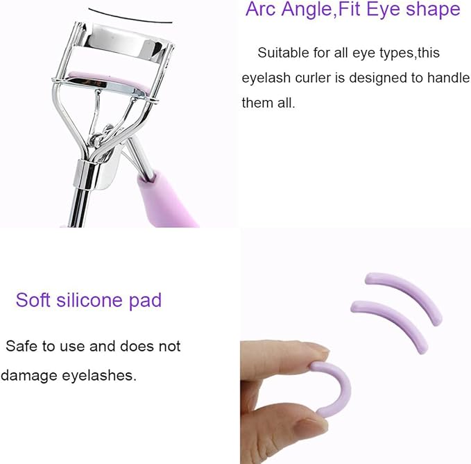 Eyelash Curler - Ergonomic Design for All Eye Shapes, Precision Curl Control, Superior Long- Lasting Curl, Gentle on Lashes, Includes 2PCS Silicone Replacement Pads, Easy to Use (Purple)