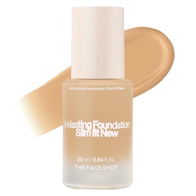 THE FACE SHOP Ink Lasting Liquid Foundation, Full Coverage, 72‑Hour Wear Semi‑Matte Finish, Makeup with Bakuchiol, N110 Buttercream, 0.84 Fl. Oz.