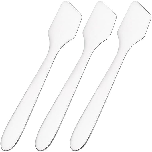 3pcs Mini Metal Makeup Spatula, Reusable Cosmetic Cream Spatulas Spoon, Skincare Scoop Applicator Facial Massage Beauty Tools for Mixing and Sampling Face Eye Cream- Silver