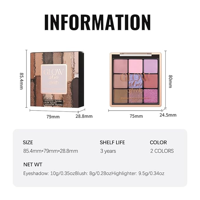 All-in-One Makeup Palette – 9 Color Matte & Pearlescent Eyeshadow, 4 Color Shimmer Highlighter, 2 Color Buildable Blush – Long Lasting, Blendable Face & Eye Makeup Kit (01#, 1 Count (Pack of 1))