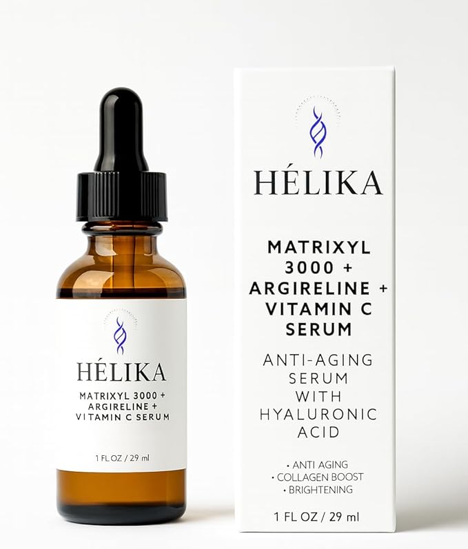 HÉLIKA Matrixyl 3000 + Argireline + Vitamin C Face Serum – Peptide Anti-Wrinkle Filler – Hydrating Collagen Booster with Hyaluronic Acid, Witch Hazel, Niacinamide – Fragrance-Free, 1 fl oz