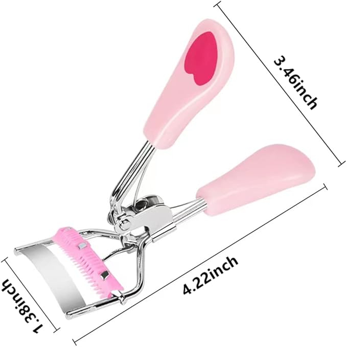 2 Pcs Stainless Steel Eyelash Curler with Built-in Comb Pinch Pain-Free Suitable for Any Eye Shapes and Sizes, with 4 Silicone Refill Pads(Black&Light Pink)