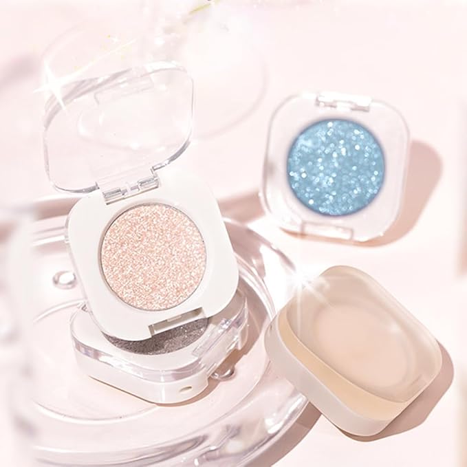 Sheer White Sparkle Single Eyeshadow, Lightweight Blendable Mini Eye Shadow for Older Women, Monochrome Eyeshadow Palette Makeup Pigmented Waterproof, Vegan & Cruelty-Free, 23