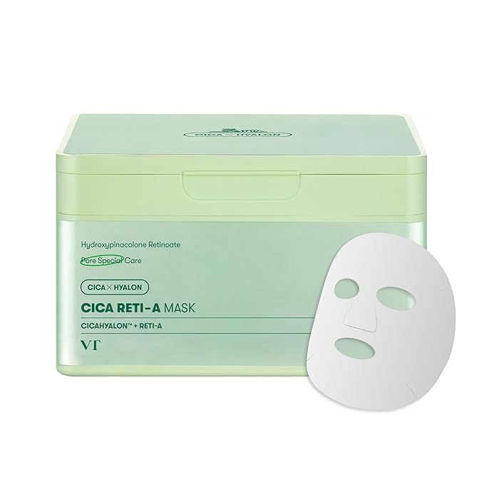 VT COSMETICS CICA Reti-A Daily Mask 30 Sheets, Retinol Complex for Pore Minimizing, Skin Softening & Hydrating Facial Mask, Ideal for Retinol Beginners, Korean Face Mask