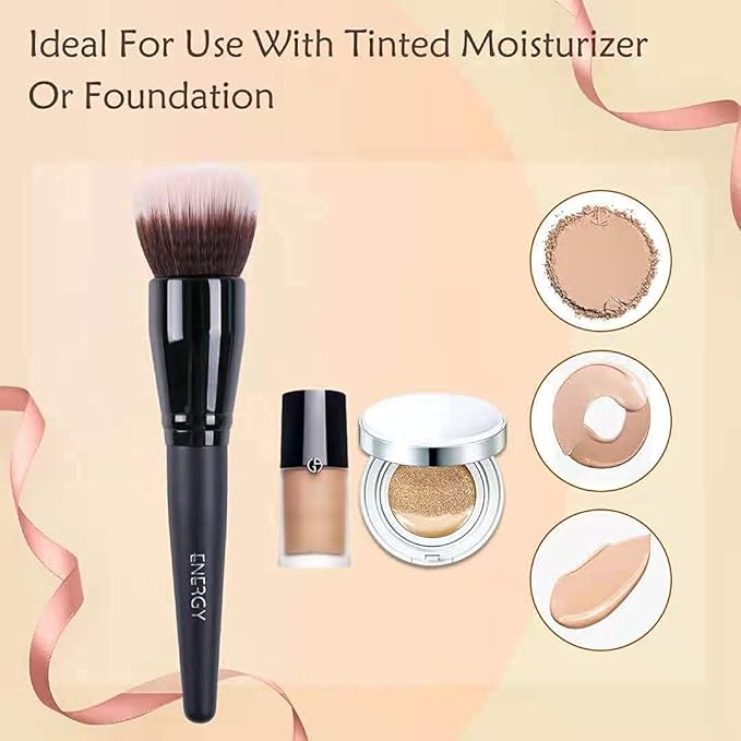 ENERGY Stippling Brush,Professional Makeup Brush for Liquid, Contour, Foundation, Bronzer, Blush, Powder, Buffing, Blending, Soft Vegan Synthetic Bristles, Face Make Up Tool,Black