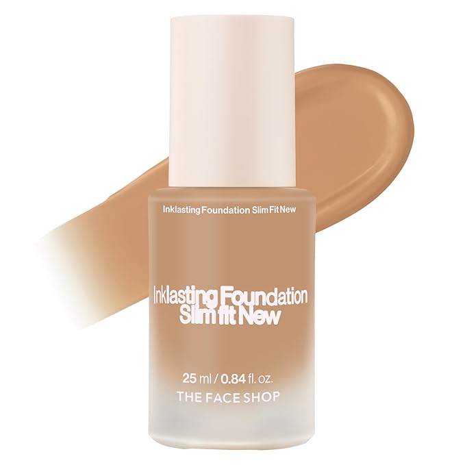 THE FACE SHOP Ink Lasting Liquid Foundation, Full Coverage, 72‑Hour Wear Semi‑Matte Finish, Makeup with Bakuchiol, W330 Amber, 0.84 Fl. Oz.