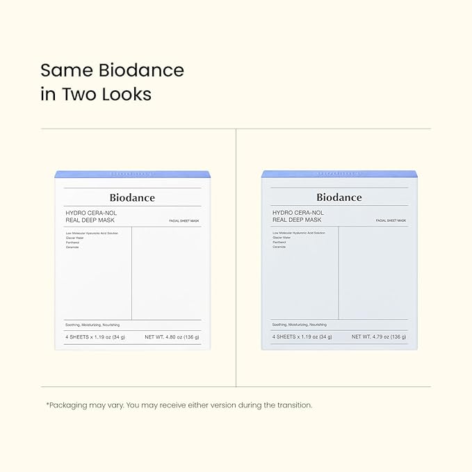 BIODANCE Hydro Cera-nol Real Deep Mask, Overnight Hydrogel Mask, Hydrating Facial Mask For Sensitive Skin, Redness Reducing & Quick Soothing Effect, Korean Skincare, Stocking Stuffers |1.19oz(34g)x4ea