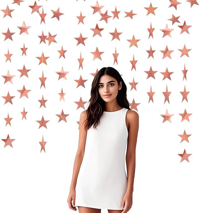 Rose Gold Shining Star Hanging Garland Rose Gold Hanging Sparkling Star Streamer Glitter Bunting Banner Twinkle Backdrop for Wedding Baby Shower Birthday Christmas Decorations 40 Feet