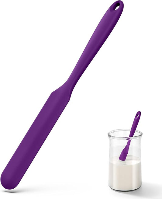 U-Taste Skinny Silicone Jar Spatula: 600ºF Heat-Resistant Food-Grade 10in Long Narrow Sourdough Stirring Stick, Seamless Flexible Peanut Butter Spreader for Scraping Icing Bread Cream, Jam (Purple)