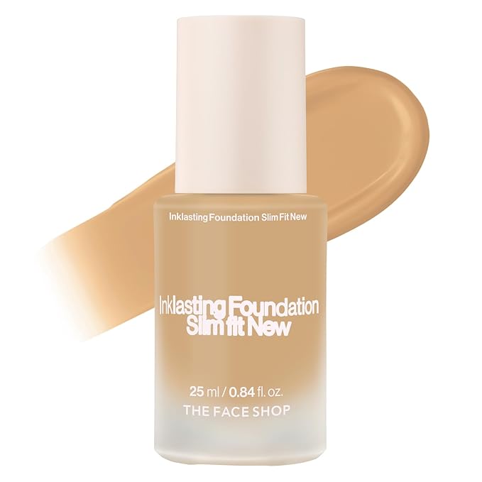 THE FACE SHOP Ink Lasting Liquid Foundation, Full Coverage, 72‑Hour Wear Semi‑Matte Finish, Makeup with Bakuchiol, W210 Warm Sand, 0.84 Fl. Oz.
