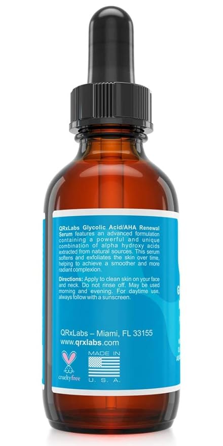 QRxLabs 15% Glycolic Acid Face Serum - 1 Fl Oz - Brightening Serum & Exfoliating Treatment - Skin Care for Dark Spots, Fine Lines & Wrinkles