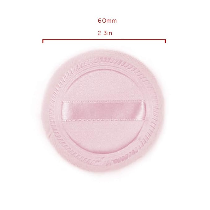 10pcs Powder Puff Cotton Cosmetic Face Makeup Powder Puffs Pads with Ribbon for Loose and Foundation 2.36 inch. (Pink)
