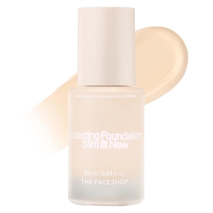 THE FACE SHOP Ink Lasting Liquid Foundation, Full Coverage, 72‑Hour Wear Semi‑Matte Finish, Makeup with Bakuchiol, N010 Ivory, 0.84 Fl. Oz.