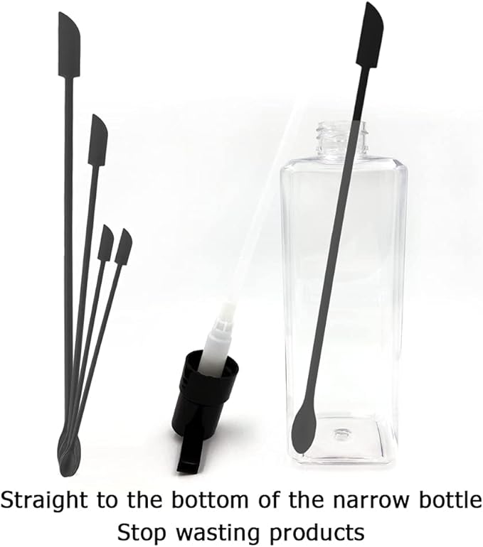 Set of 8 Mini Spatulas Makeup Scraper, MaehSab Silicone Reusable Tiny Thin Jar Scraper for Getting Last Lotion out, Rubber Makeup Long Spoon Bottle Scraper for Kitchen Food Beauty Make up, Black