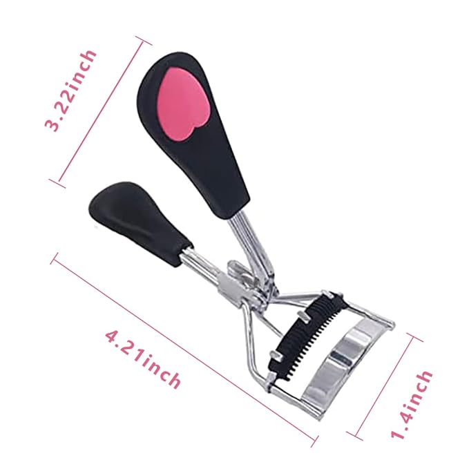 Stainless Steel Eyelash Curler with Built-in Comb Pinch Pain-Free Lash Curler with Brush Suitable for Any Eye Shapes and Sizes and with 5 Silicone Refill Pads (Black)