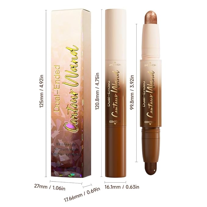 2in1 Cream Contour Highlighter Stick, Neutral Bronzer Makeup Sticks, Applies Dual-Ended Sculpting Stick for Face Body, Long Lasting No Smudging, Suitable for Makeup Beginners-Deep Rich